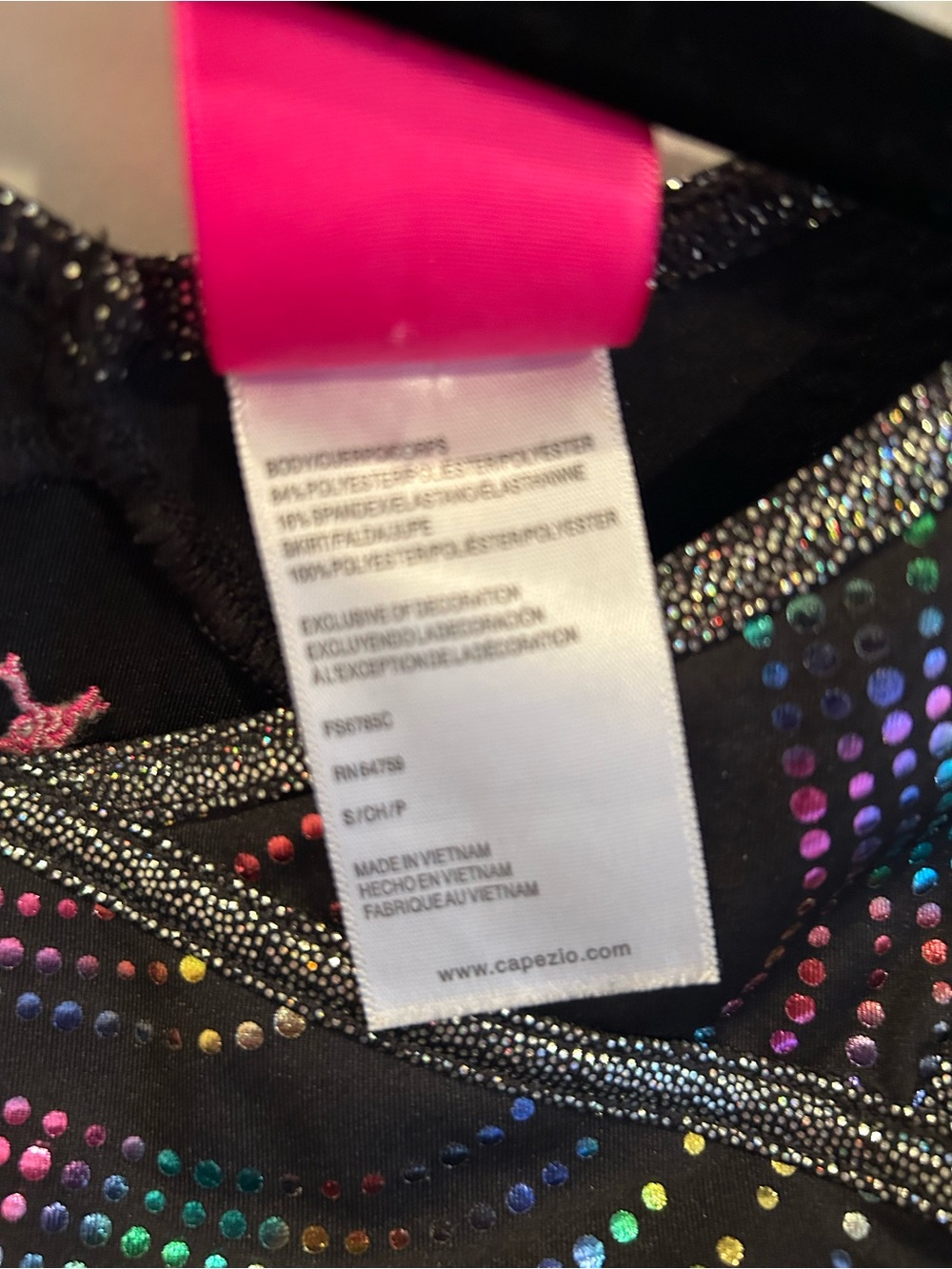 Capezio Black Dance Dress with Multicolor Sparkle Swirls S/CH - Picture 9 of 9
